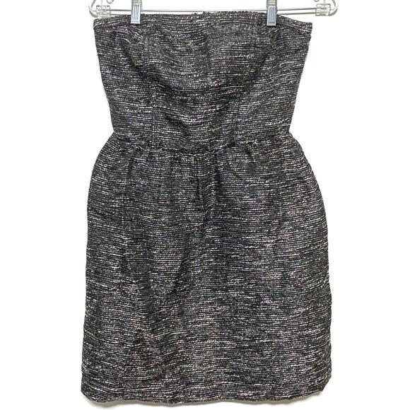 Gap Strapless Party Text Dress Black White Metallic Pleated Womens 4 Smock Back - Picture 1 of 8